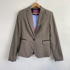 Savile Row Co Houndstooth Blazer Womens Size Small Brown Elbow Patches New