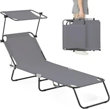 Comfysure Folding Outdoor Lounge Chair with Canopy grey