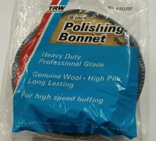 TRW Service Line 9" Inch Tie-On Style Polishing Bonnet w/  1-1/4" Lambswool USA