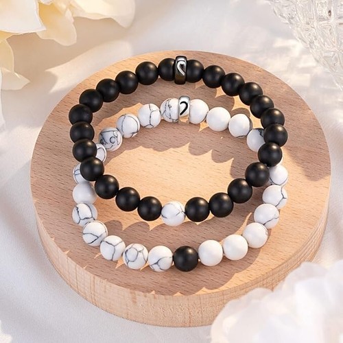 Happy Anniversary Matching Bracelets x 2 Natural Stone Couples Mens Womens Gifts - Picture 4 of 7