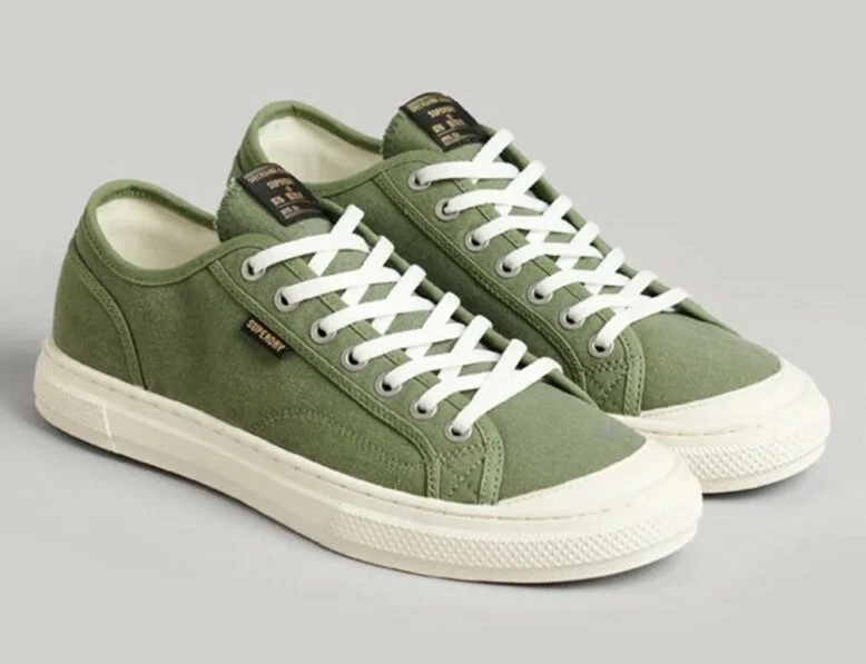 SUPERDRY VINTAGE MENS LOW TOP VEGAN TRAINERS SNEAKER SHOES KHAKI GREEN UK 11 NEW