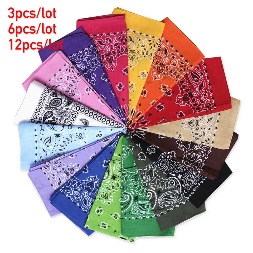 Bandana Face Mask Cover Head Wrap Scarf 100% Cotton Paisley 3 to 12 PCS