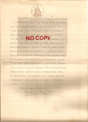 Genoa 5.4.1932 Ing. Luigi Filippo Tasca receives balance from Barberina Cavalleri.
