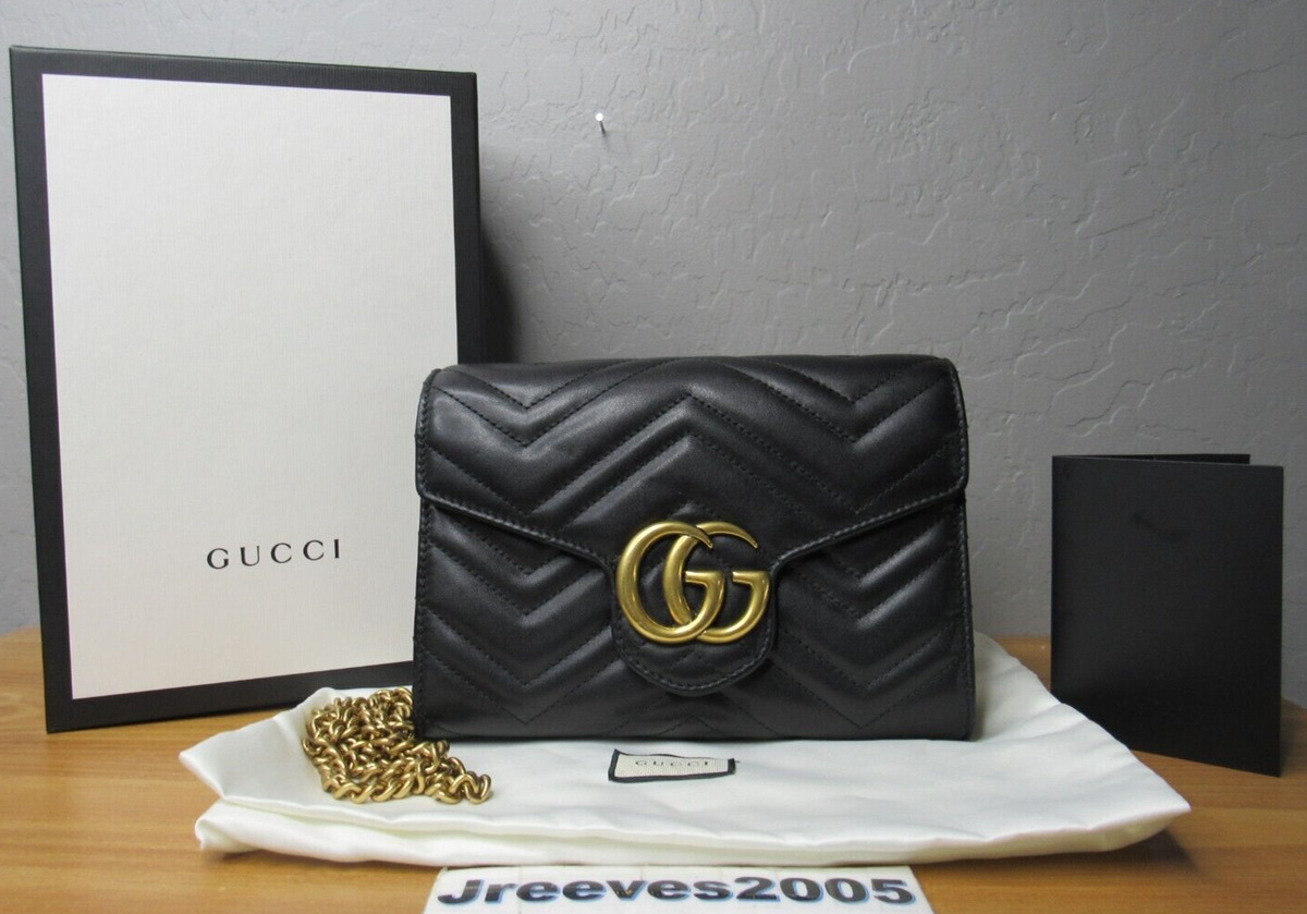 Gucci GG Marmont Matelasse Black Leather Mini Flap Bag