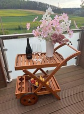 Teewagen Servierwagen Küchenwagen Rollwagen Holztablett Gartentisch Balkontisch