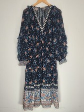 ULLA JOHNSON Romilly Floral Chiffon Midi Dress Noir Size 8 Womens NO BELT