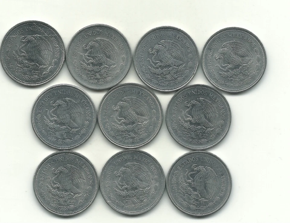 ВЫСОКОГО КЛАССА XF & AU ЛОТ 10 MEXICO ОДИН ПЕСО МОНЕТЫ-(2)1985, (4)1986, (4)1987-JAN501 - Изображение 2 из 2