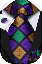 Mens Paisley Floral Silk Tie for Men Striped Necktie and Pocket Square Cufflinks