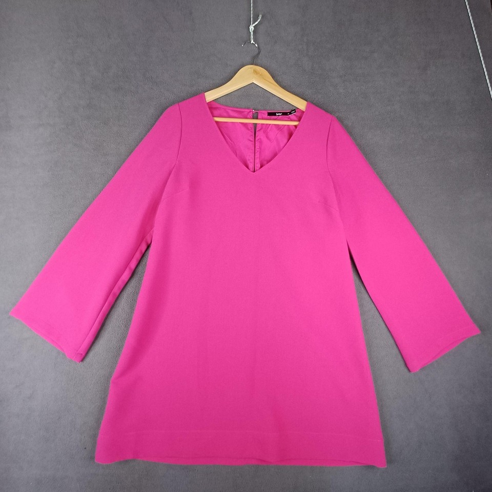 Sportsgirl Dress Womens 12 Pink Shift V Neck 3/4 Sleeve Lined Work Party