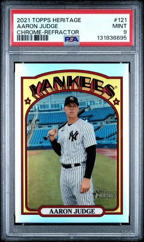 2021 TOPPS HERITAGE #121 AARON JUDGE CHROME-REFRACTOR 270/572 made PSA 9 mint