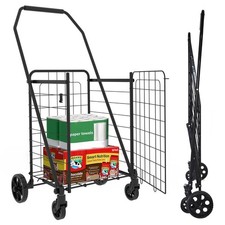 Foldable Utility Cart w/Open Door 360  Swivel Wheel Groceries Laundry Heavy Duty