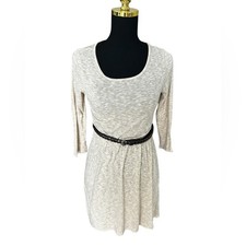 Forever 21 Heathered High Low Cream 3/4 Long Sleeve Dress with Belt Size M Y2K