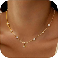 Dainty Gold-Plated Clover Pearl Heart Butterfly Star Flower Choker Necklace for
