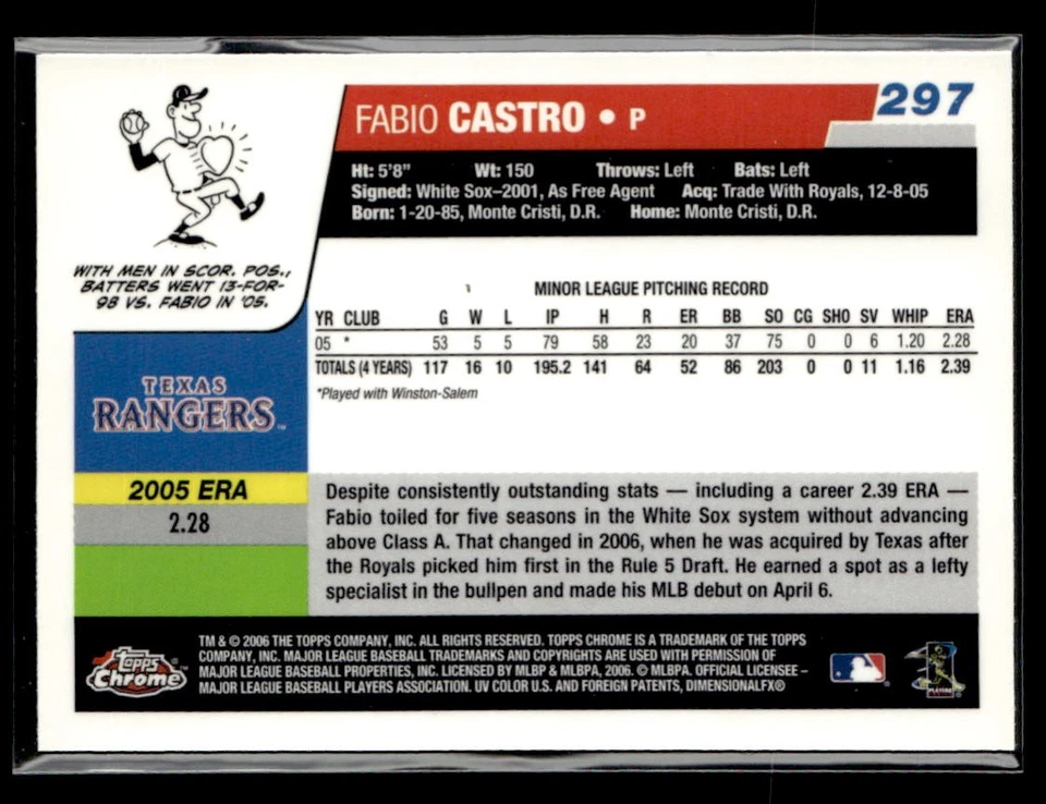 2006 Topps Chrome #297 Fabio Castro Rookie Card Texas Rangers - Image 2 of 2
