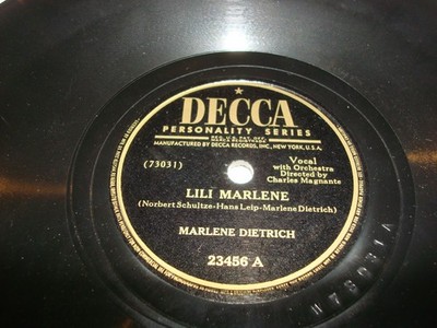 Marlene Dietrich ''Lili Marlene / Symphonie'' (1945 Decca 23456) 78 rpm 10'' VG+