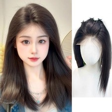 Long Bob Wig Cut Bangs for Women Synthetic Hair Wig Neat Straight Wig Cap Wig
