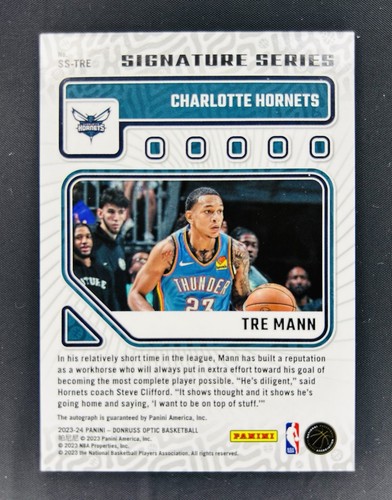 2023-24 Donruss Optic Tre Mann Charlotte Hornets Auto Signature Series SS-TRE - Picture 2 of 2