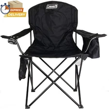 Portable Camping Chair with 4-Can Cooler, Cushioned Seat & Back with Side Pocket