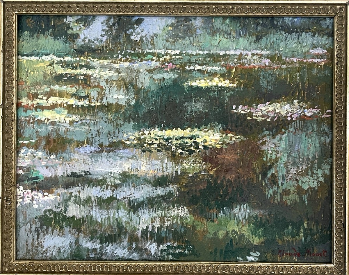 Claude Monet 1840- 1926 Hand signed Oil On Canvas Style Of Amazing