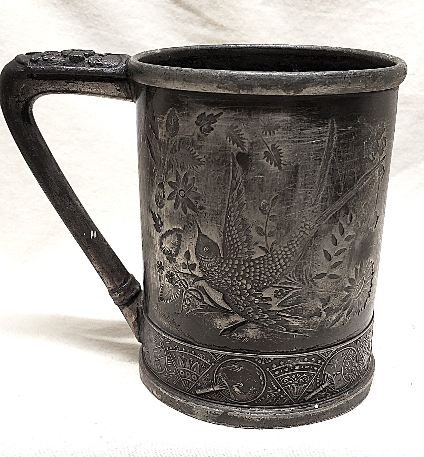 Antique Middletown Plate Co. Quadruple Plate Tankard 1890 Pheasant Engraved Ia