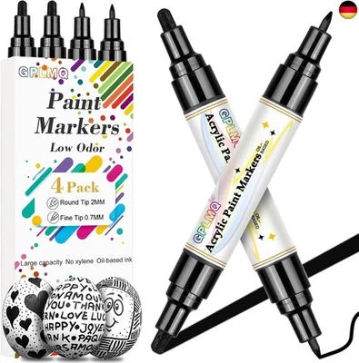 GPLMQ Acrylstifte für Steine Wasserfest mit Doppelspitze, 4 Schwarz Acrylic Paint