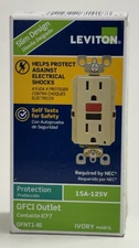 Leviton 15A Slim GFCI Outlet Ivory Self-Test GFNT1-RI New – Missing 1 Top Screw