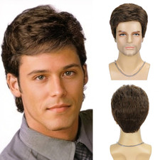 Mens Short Brown Wig for Men Natural Layered Fluffy Wig Daily Halloween Syntheti