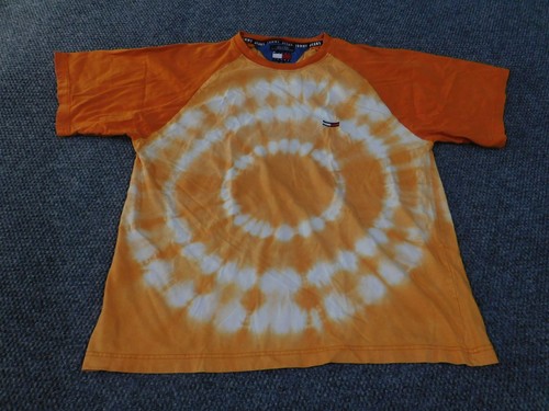 Tommy Jeans Shirt Mens XL Orange White Tie Dye Casual Logo Tee Streetwear - Picture 2 of 11