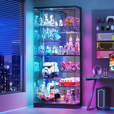 Gurexl Glass Display Cabinet with RGB Lights, Tall Figure Display Case with Lock