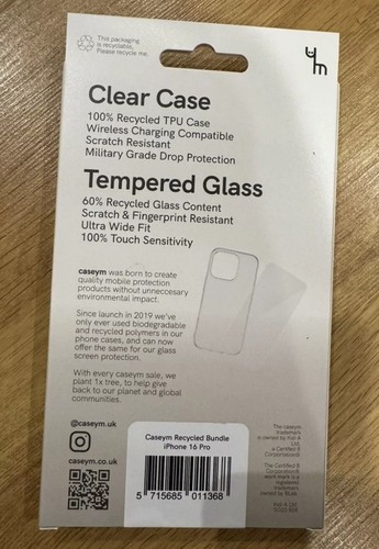 Caseym Recycled Protection Bundle Clear Case for iPhone 16 Pro - Zdjęcie 3 z 3