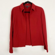 Linda Allard Ellen Tracy Red 100 Wool Light Knit Open Front Jacket Women Size 2