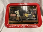 Vintage 1987 Coca-Cola Metal TV Lap Tray 1924 Design Touring Car w/ Folding Legs