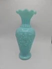 Antique French Portieux Vallerysthal Blue Opaline Milk Glass Vase 9” Tall 1900’s