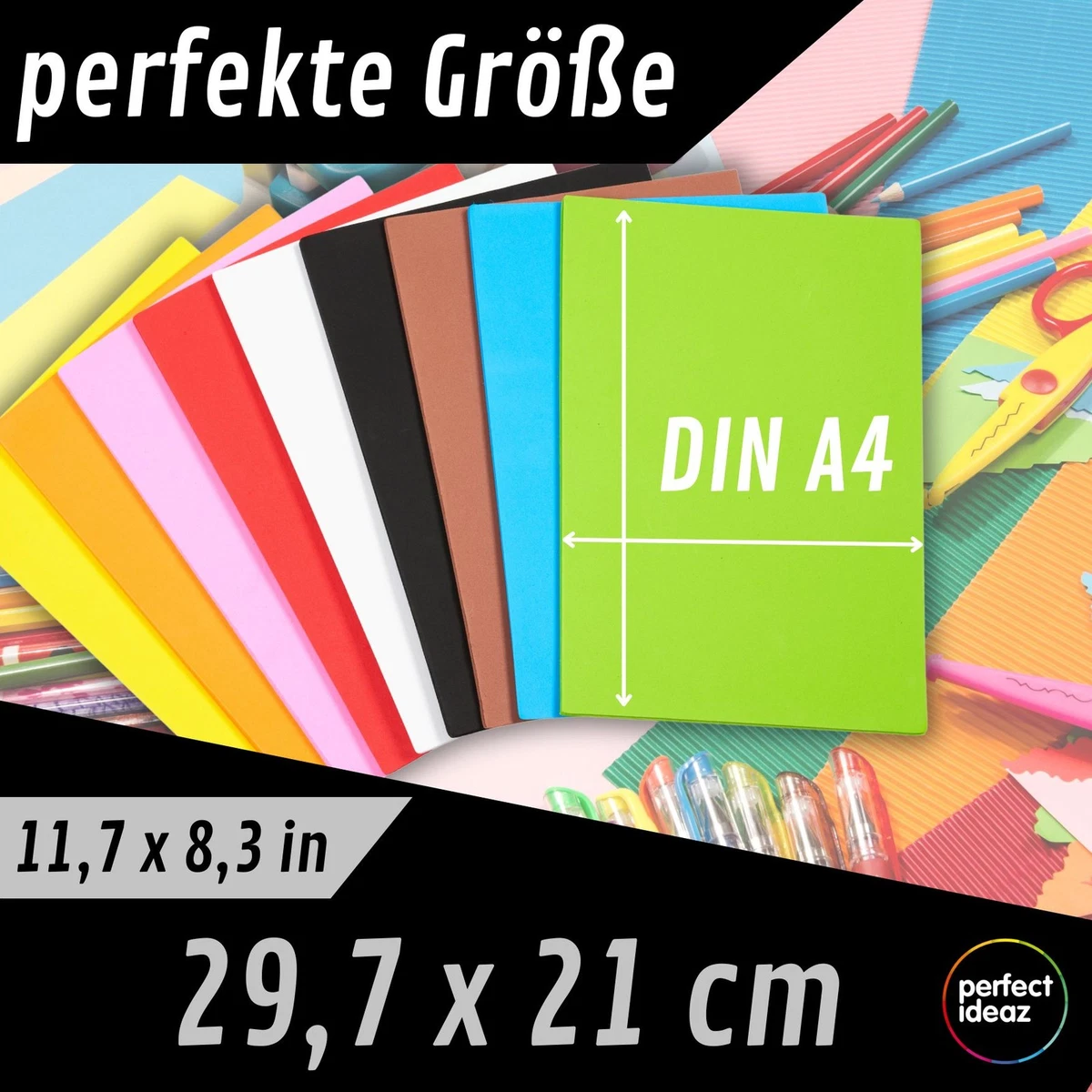 perfect ideaz Moosgummi A4 27 Blatt 2mm Bastelmaterial farbig Schaumstoff Platte