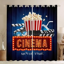 Movie Theater Blackout Curtains 30 -50 Vintage Cinema Ticket Darkening Win...
