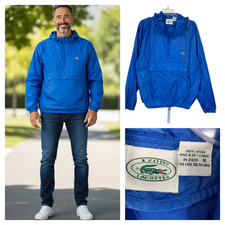 Vtg 1980's Izod Lacoste Sz M Blue Packable Windbreaker Pullover Stadium Jacket