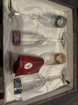 Italian Cristalleria Fratelli Fumo Crystal Champagne Flutes Set of 4 Mixed Color