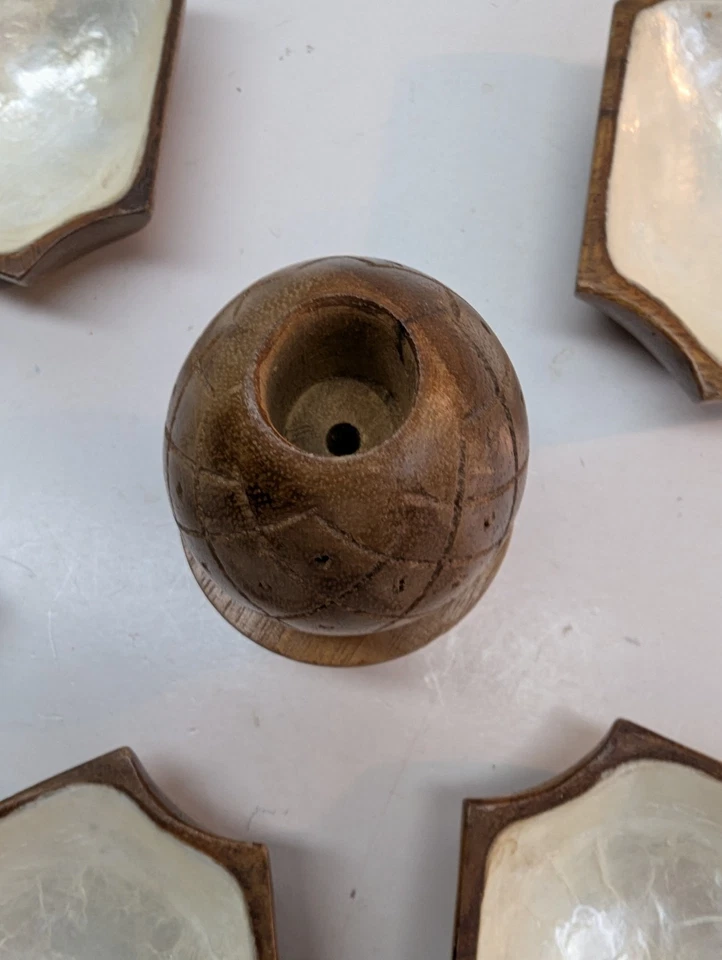 Teak Wood Lazy Susan 6 Piece Set Removable Serving Dishes Vintage - Image 3 of 4