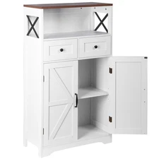 Farmhouse White Floor Storage Cabinet Freestanding Kitchen Pantry Cabinet w/Door