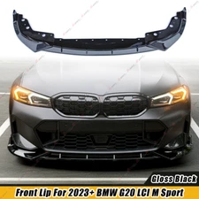 FITS 23+26 BMW G20 LCI 330i M340i V2 STYLE GLOSS BLACK 3PCS FRONT BUMPER LIP KIT
