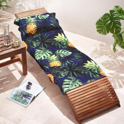 Avon Palmenmuster Handtuch mit Kissen, 100% Baumwolle Strandtuch