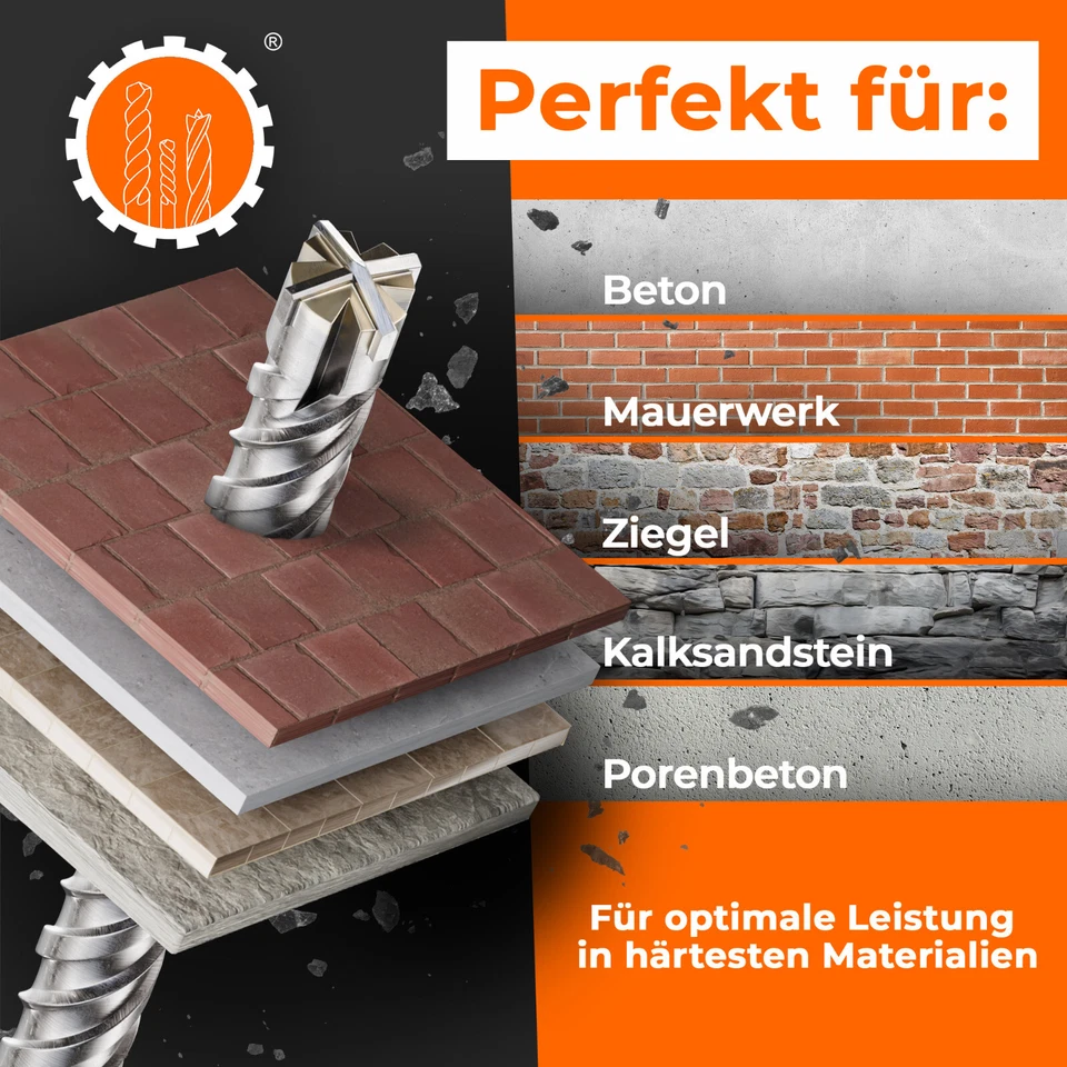 SDS PLUS Hammerbohrer Betonbohrer Steinbohrer Kreuzschneide vierschneidig - Bild 3 von 4