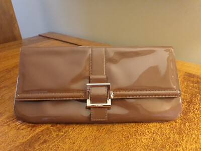 Clutch Bag Brown Patent Leather With Detachable