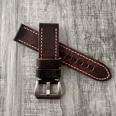 Für Panerai 24mm Öse Uhren Qualität Brown Voll Narbenleder Uhr Armband