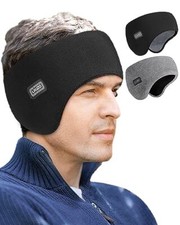Double-Layer Ear Warmer Headband-Knit Fuzzy Lined Winter Ear Muff Black/Gray