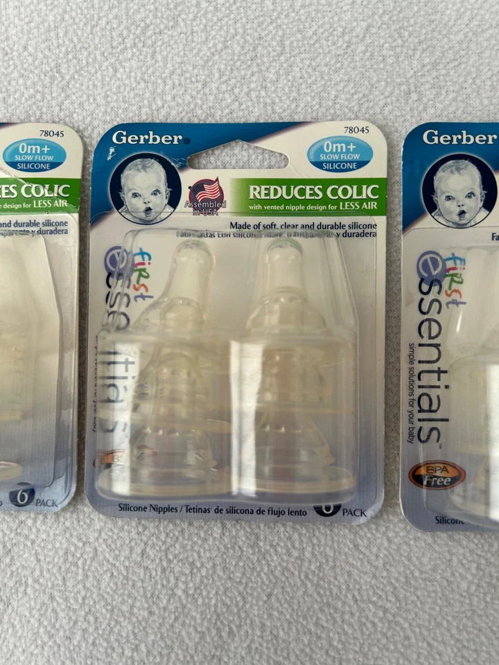 Vintage Gerber Baby Bottle Nipples Silicone Slow Flow Helps Reduce Colic 0 M+ - Image 2 of 3