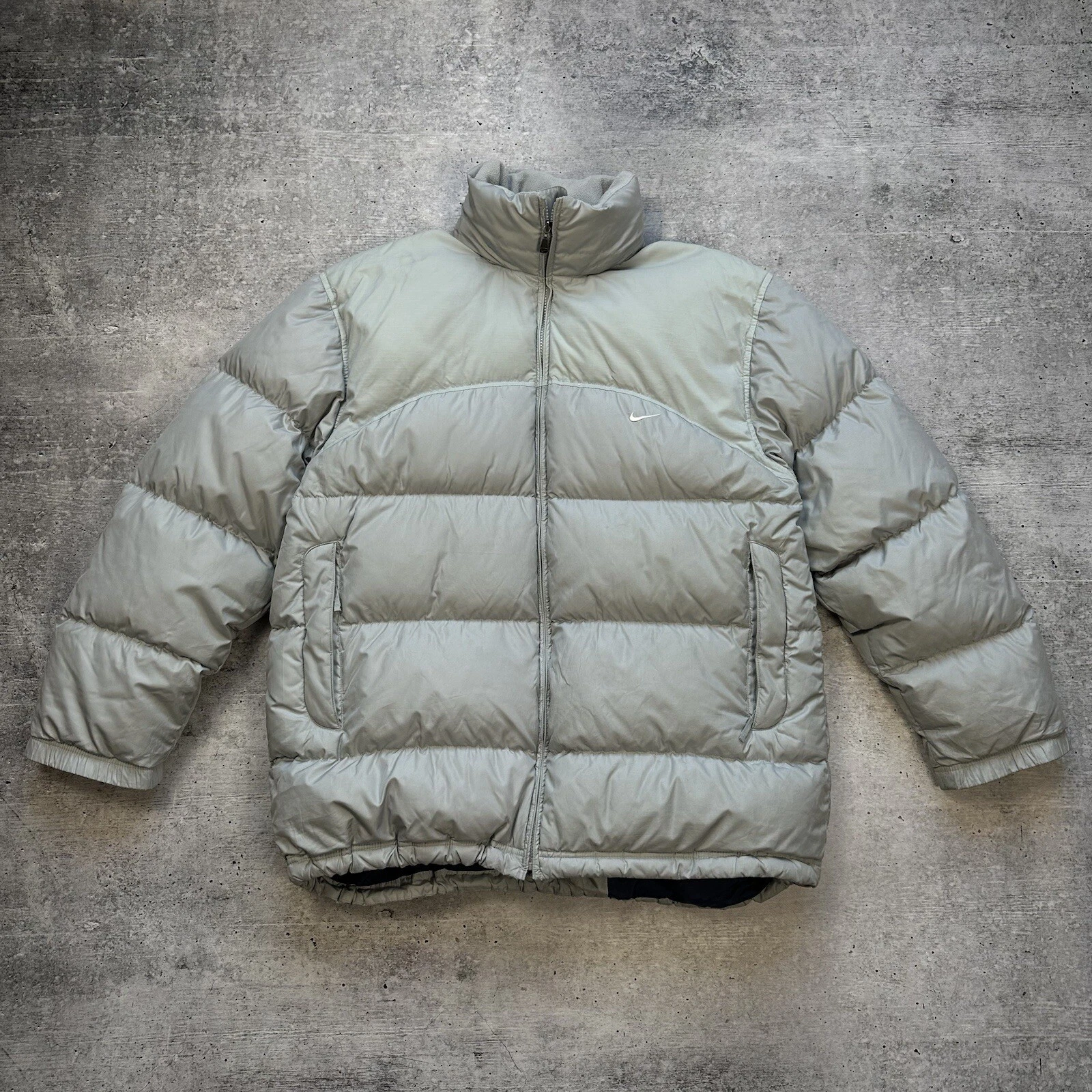 Vintage 90s Nike Puffer Down Jacket Mini Swoosh Y2K Gray Men’s Size XL