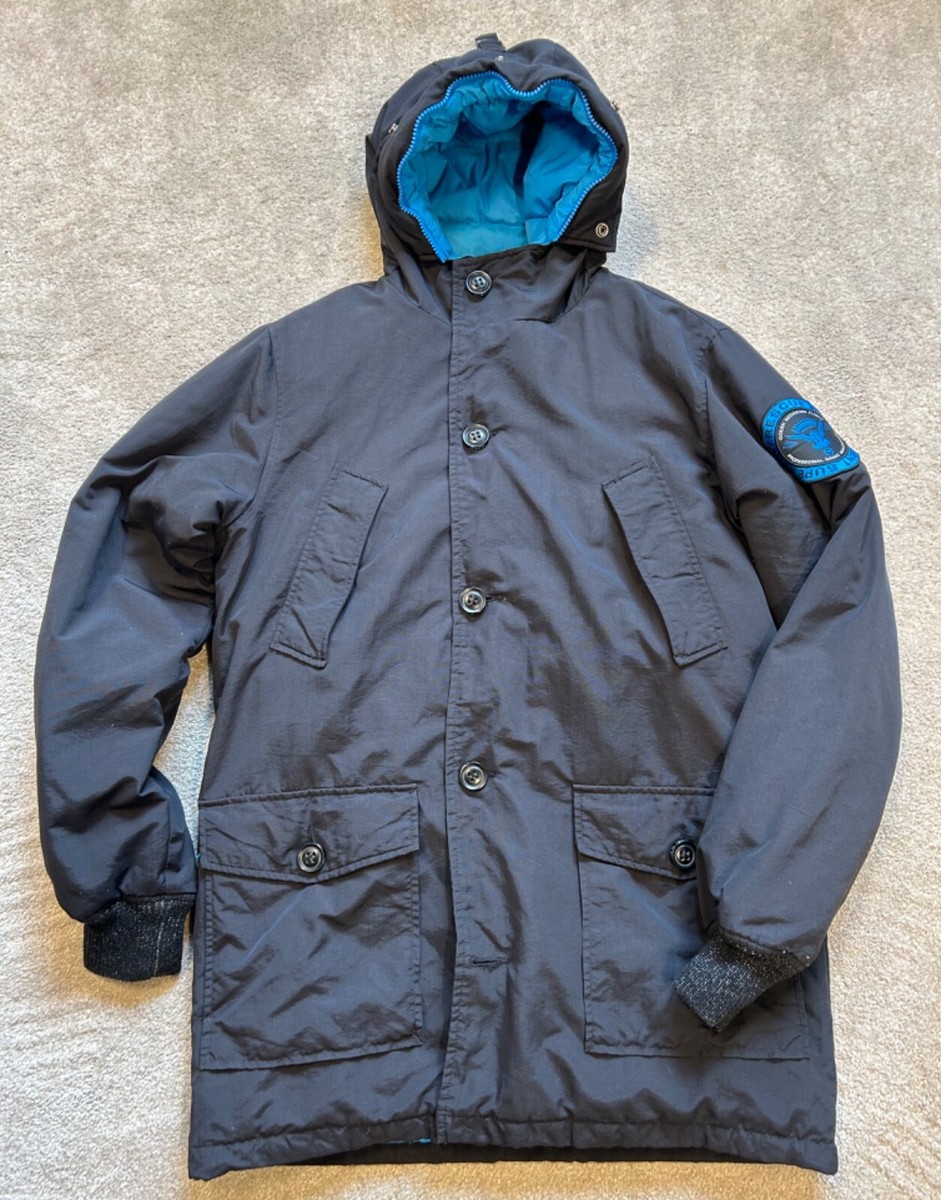 SUPERDRY Black Mens Coat Rescue Range Padded Hooded Longline