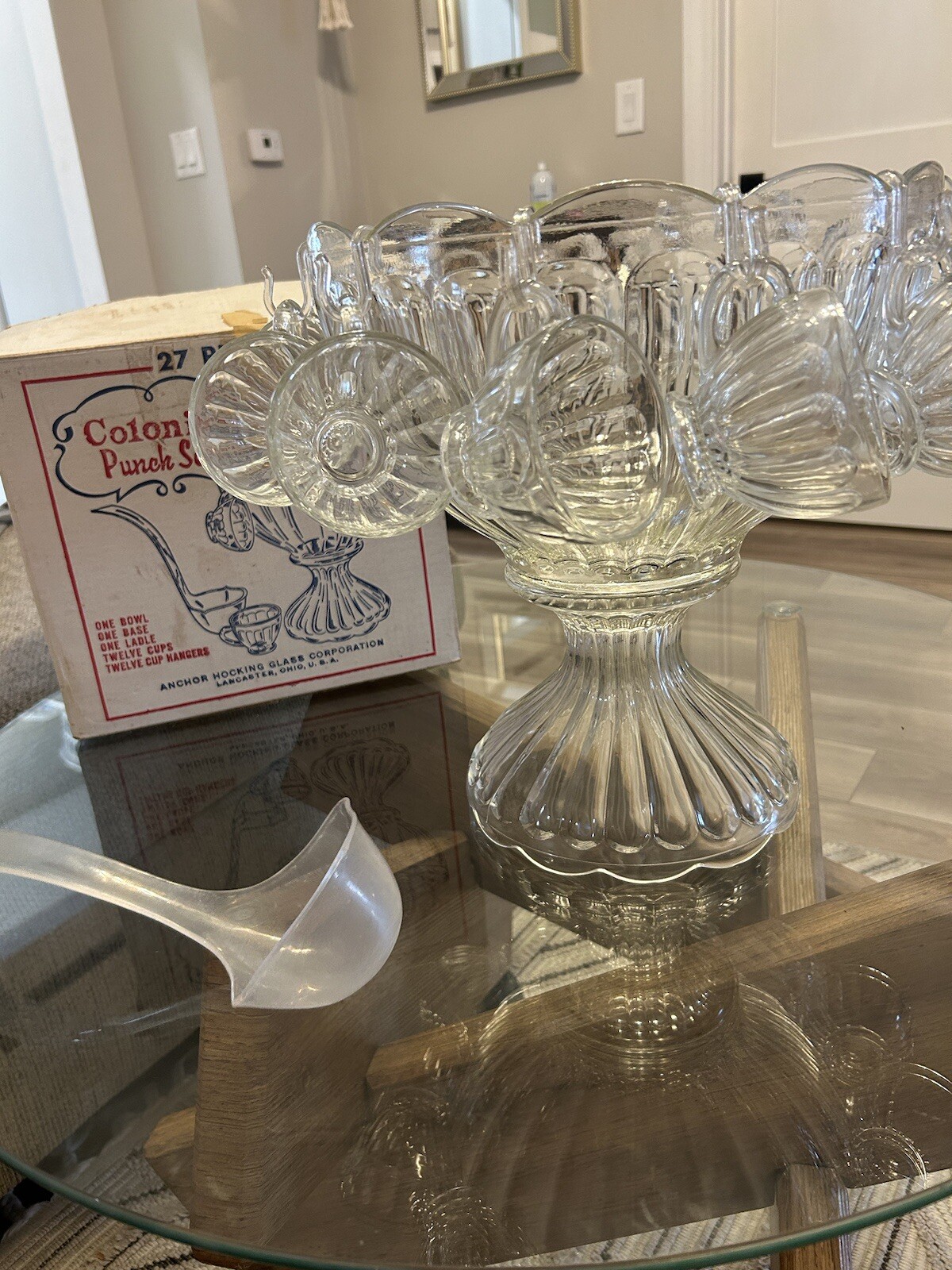 Vintage rare Colonial punch set Anchorglass MCM COMPLETE original box