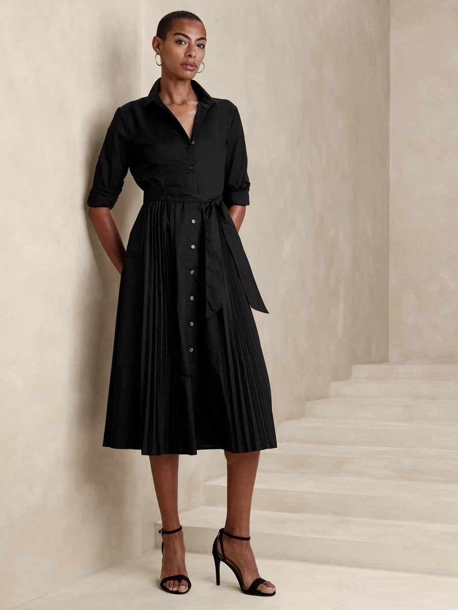 NWT Banana Republic Factory pleated Midi Shirtdress Black Sz 8 eBay